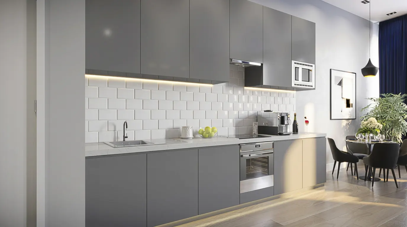 Fully equipped kitchen in a Grand Union apartment on Cook Street